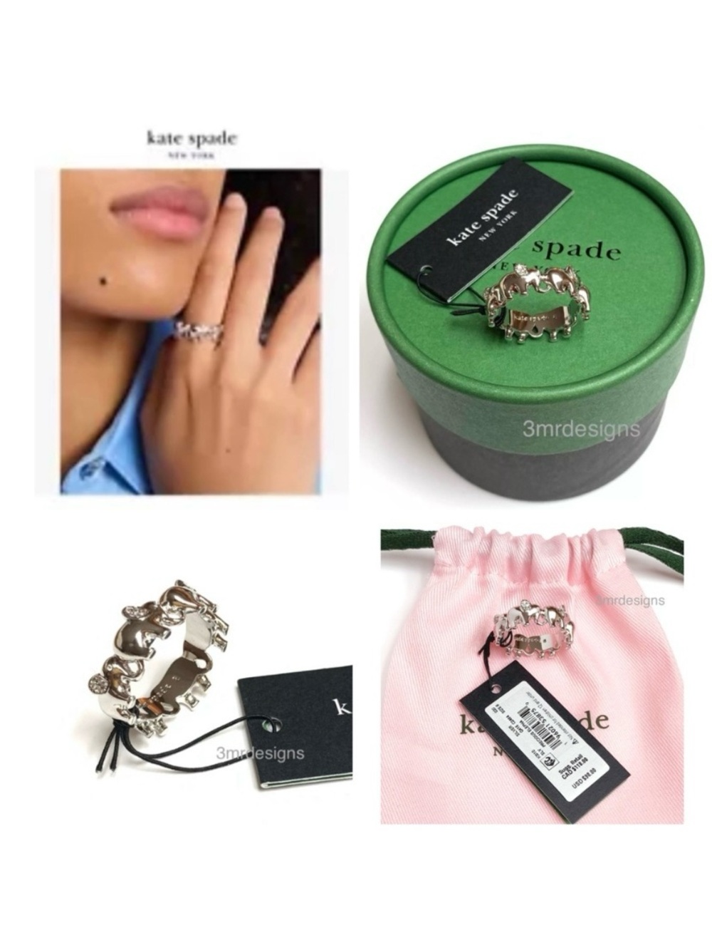 NWT Kate Spade ♠️ PRECIOUS ELEPHANT Silver Plated Brass /CZ Crystals Ring